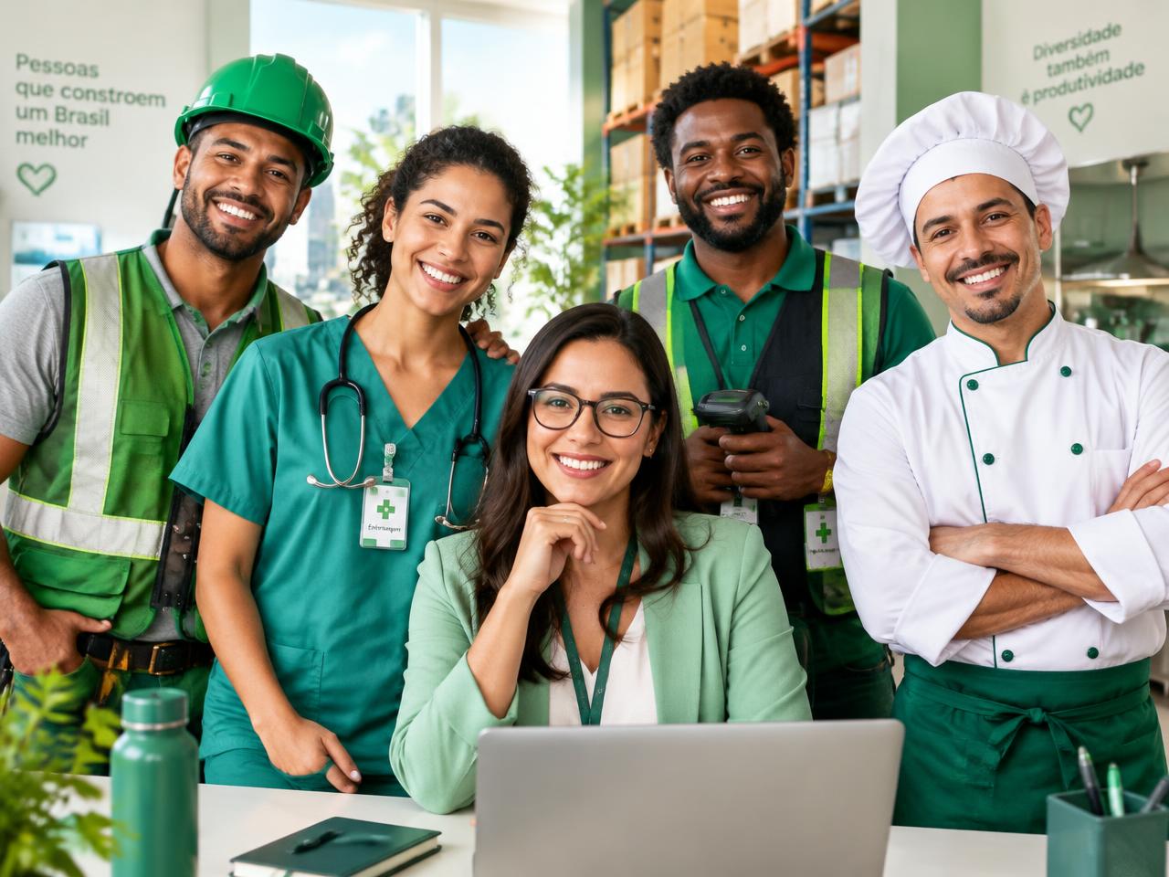 Trabalhadores felizes de várias áreas
